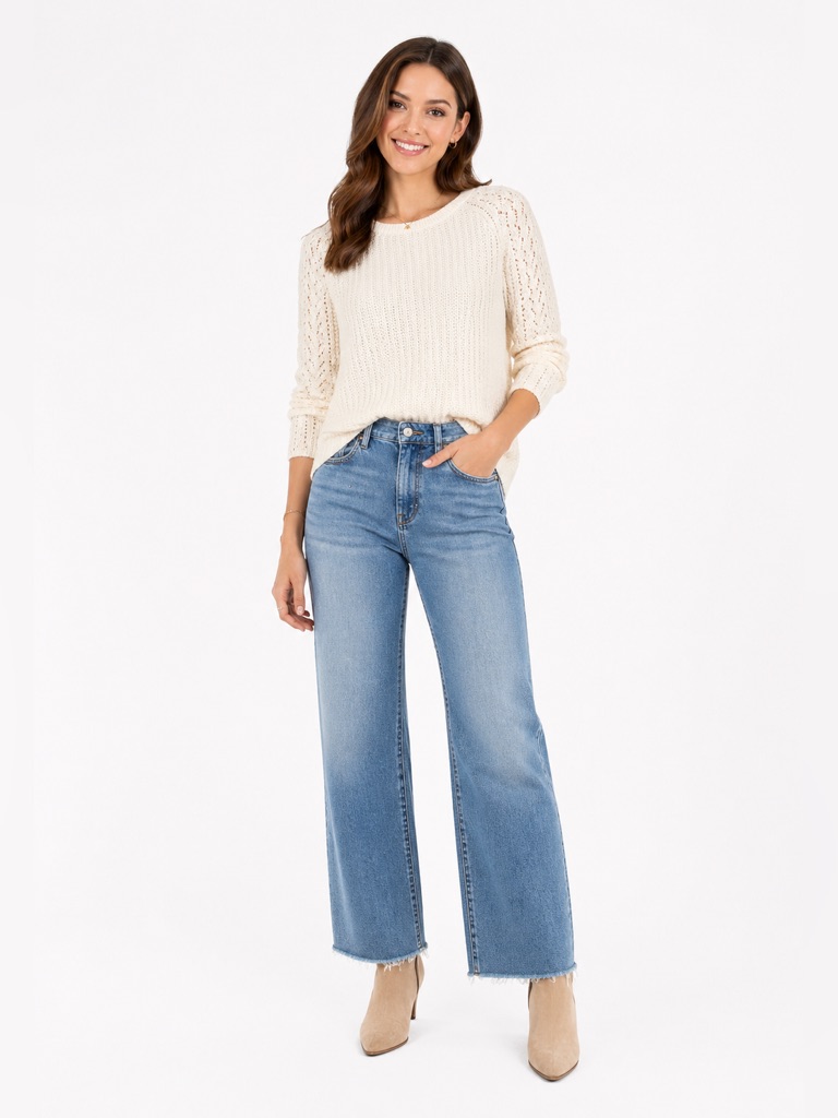 Loft Cream Textured Knit Sweater
